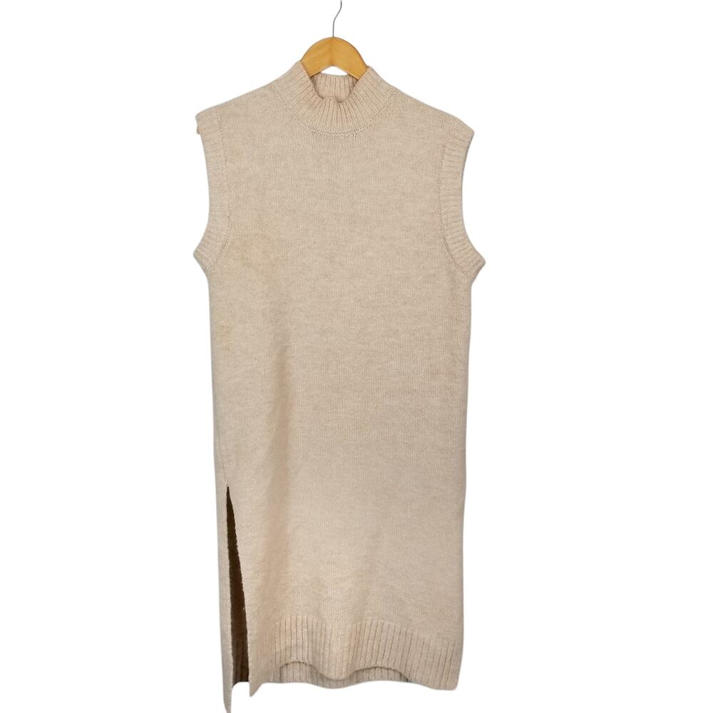 Zara Women's Sleeveless Mockneck Sweater Tunic Dress Cream Size Small